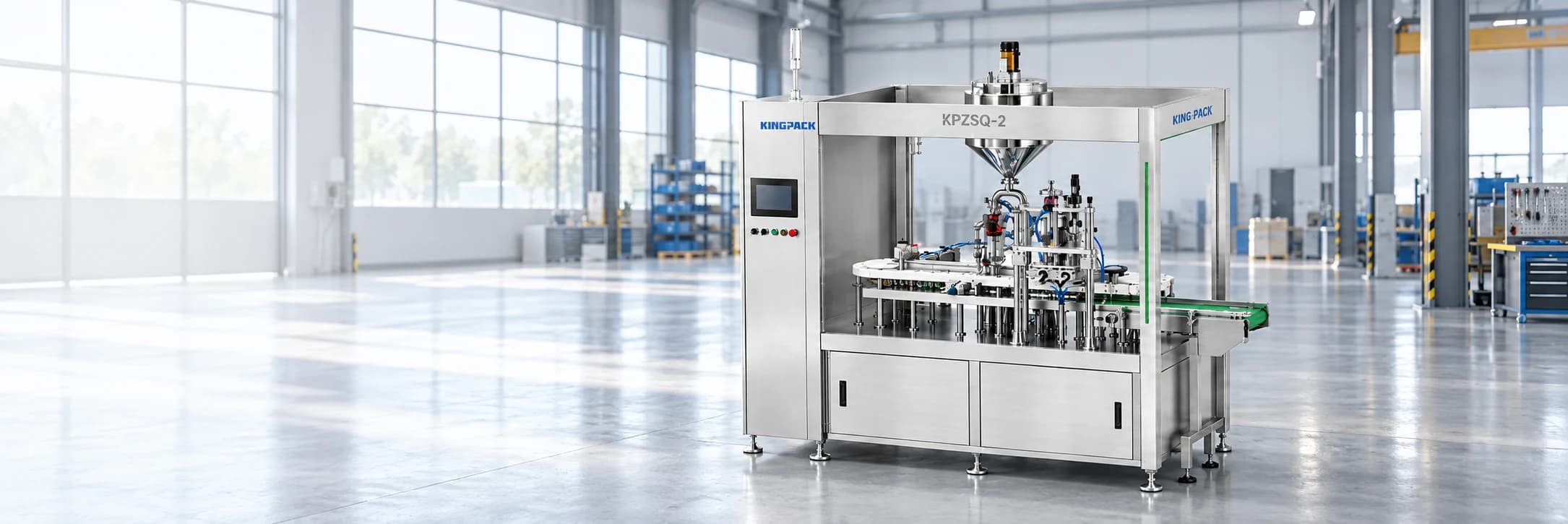 KINGPACK veterinary syringe filling machine in a modern industrial workshop